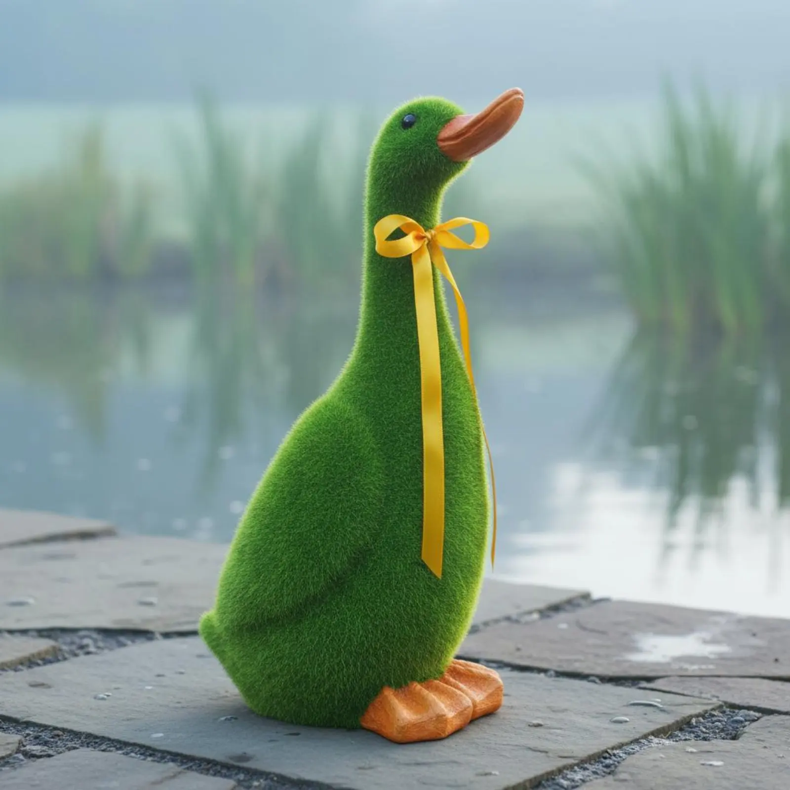Flocked Waterfowl Statue Weather Resistant Waterfowl Garden Statue Hand-Crafted Cute and Lively for Patio, Pondside