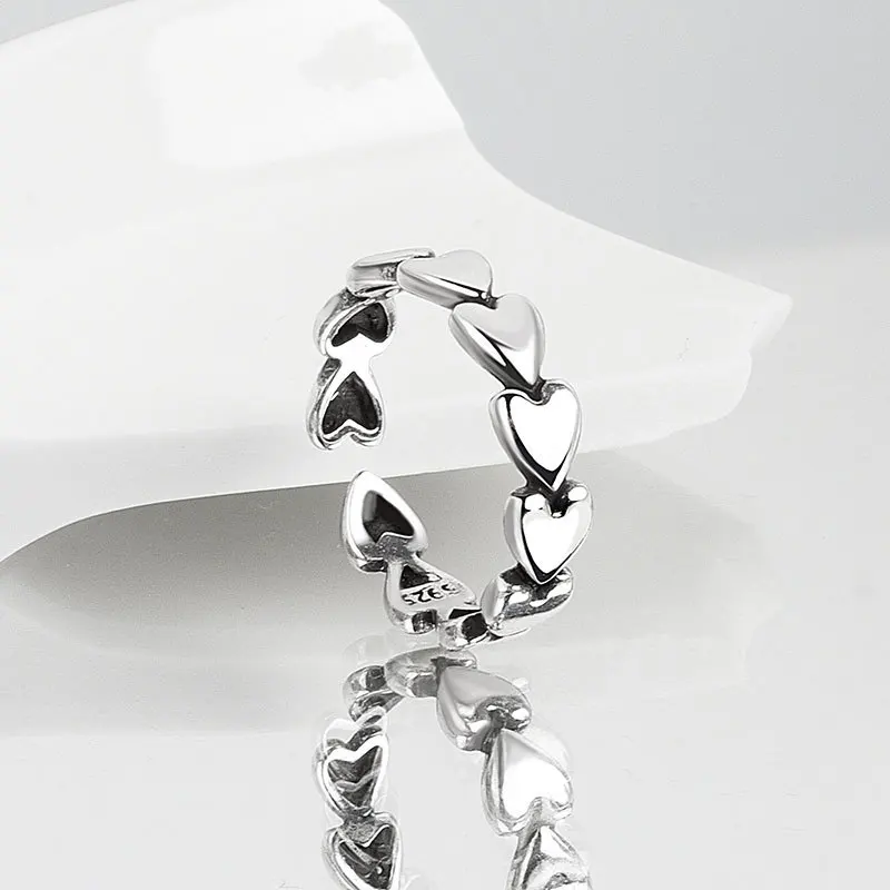 Silver Color Love Heart Connecting Ring Female Fashion Charm Temperament Elegant Couple Gift Dropshipping Trendy Wholesale