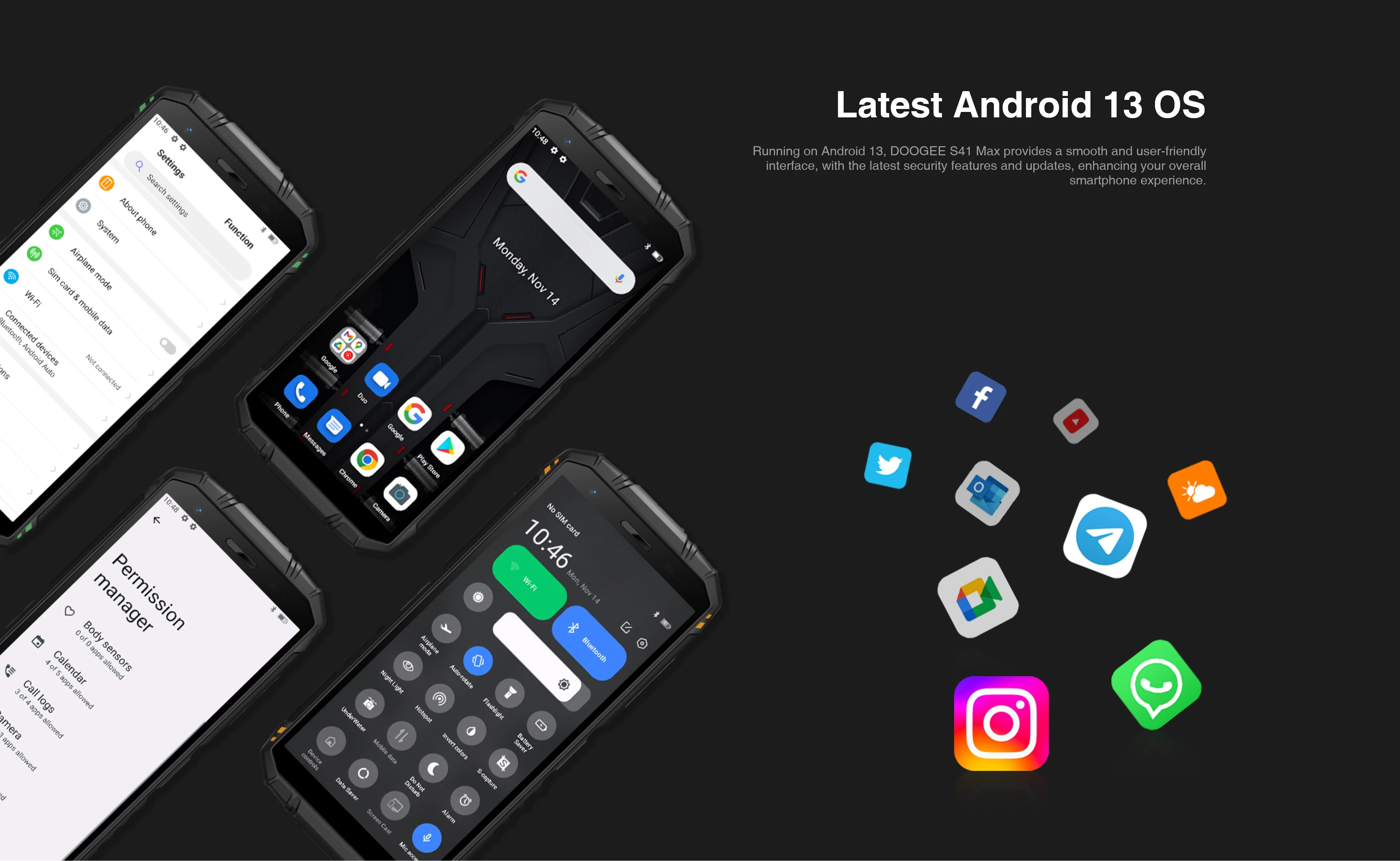 Global version DOOGEE S41 Max Rugged Phone Helio G99 13MP AI Triple Camera 16GB(6GB+10GB)+256GB 6300mAh 4G Android 13 Smartphone