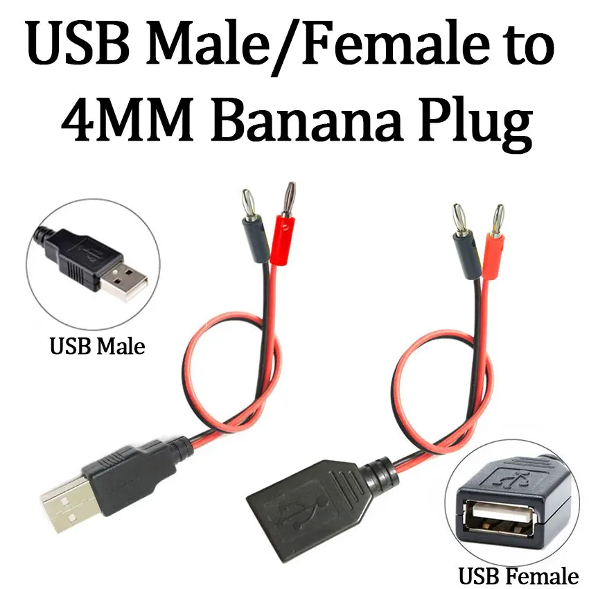 1PCS USB Male/Female to 4MM Banana Plug Test Lead A Female Charging Cable USB Socket to Banana Plug Connection Conductive Wire
