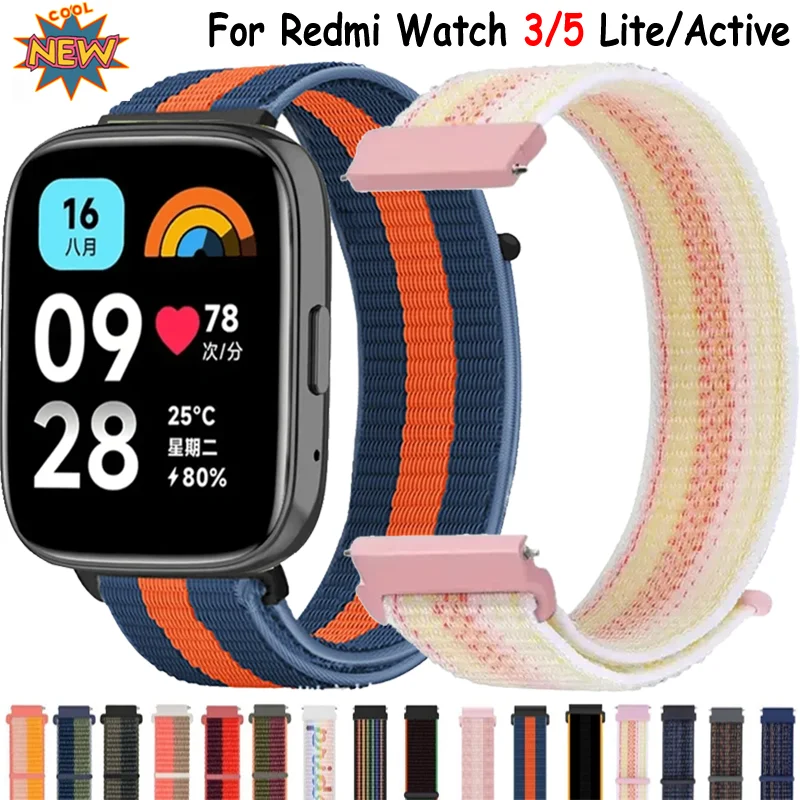 22mm Colorful Nylon Loop Strap For Redmi Watch 5 Lite/Active Sports Breathable Bracelet For Redmi Watch 3 Lite/ Active Accessory