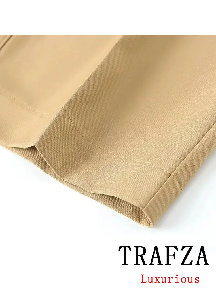 TRAFZA Vintage Chic Office Lady Solid Women Suit V-Neck Single Breasted Sleeveless Vest Straight Loose Pants Fashion 2024 Set