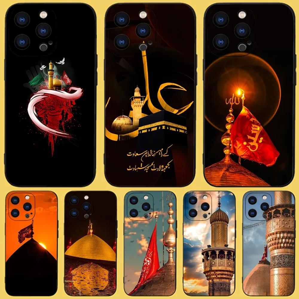 Mecca Imam Ali Islamic Shia Holy Phone Case For iPhone 15,14,13,12,11 Plus,Pro,Max,XR,XS,X,7,8 Plus,SE,Mini Black Silicone Soft