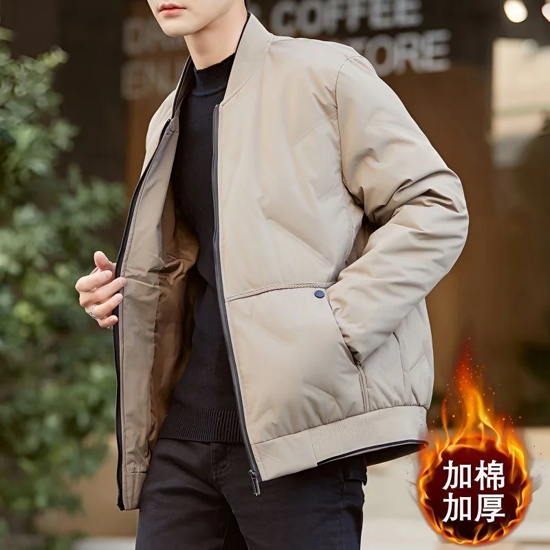 Męska kurtka zimowa plus size, gruba, bawełniana, modna, młodzieżowa odzież wierzchnia z kołnierzem stójką, uniwersalna do noszenia w biznesie.