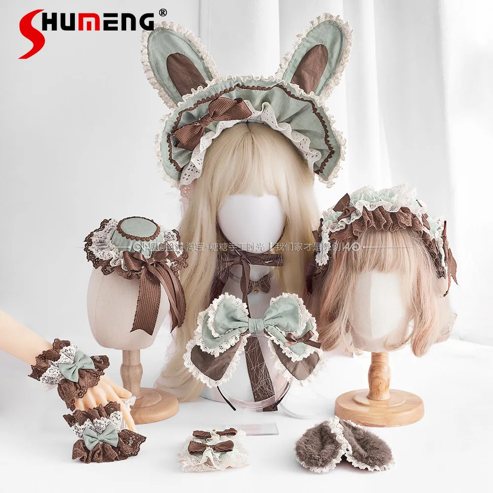 

Original Elegant Sweet Princess Lolita Hair Accessories Set Lace Bow Rabbit Ear BNT Headband Kawaii Versatile Headwears Woman
