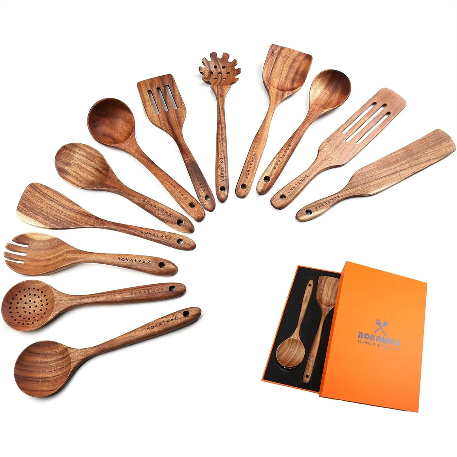 

Wooden Spoons for Cooking, 12 Pack Natural Teak Wood Utensils Set Non-Stick Safe Heat Resistant