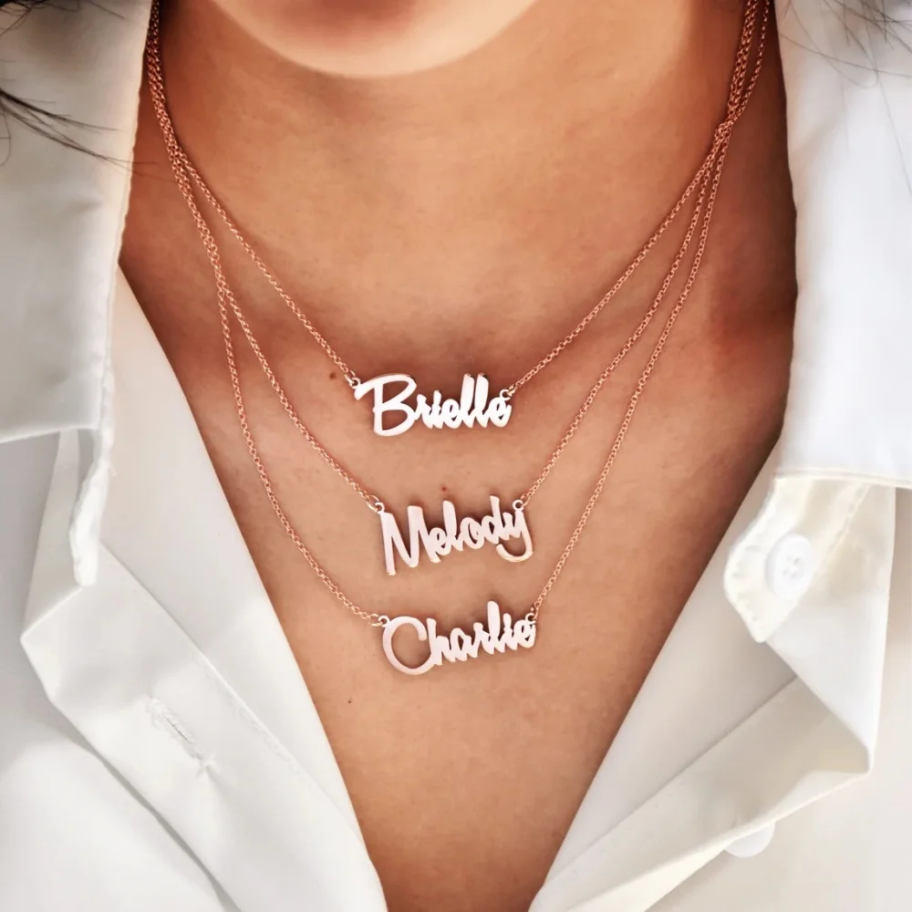 

Custom Triple Chain Name Necklace Stainless Steel Personalized Family Members Nameplate Pendant Necklace Women Jewelry Mom Gift