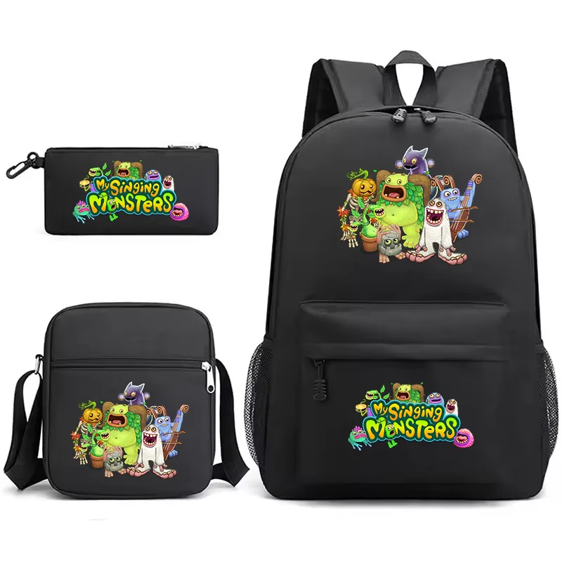3Pcs Sets Girls Boys Girls My Singing Monsters Backpack with Shoulder Bags Pencil Case Students Daily Bookbag Men Travel Bagpack