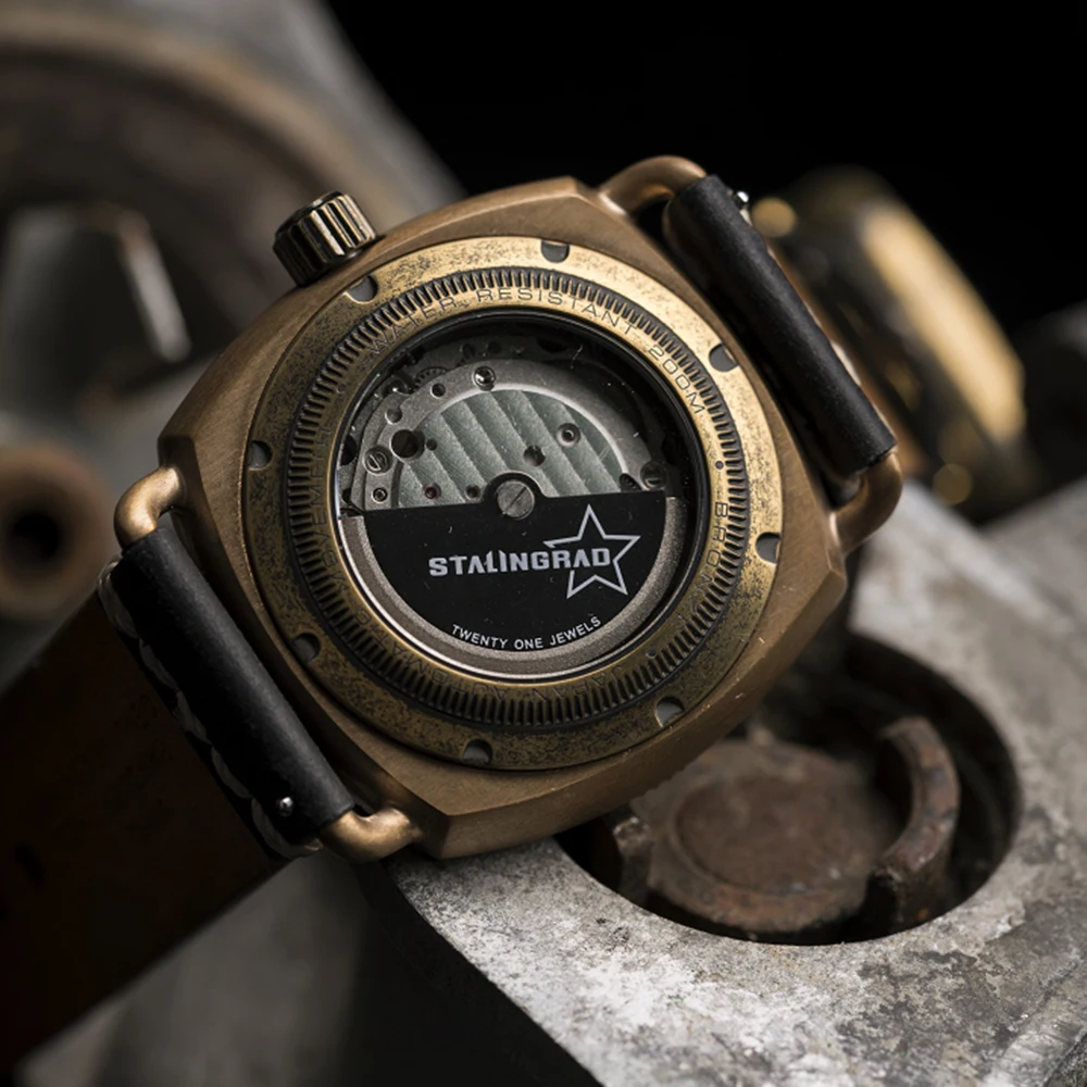 Vintage Bronze Watch Automatic Military Diver Watches Men Sports 45mm Mechanical Wristwatches Kursk Luminous Clocks STALINGRAD