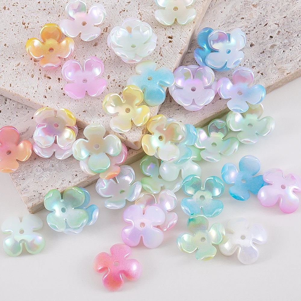 Perles en plastique en forme de fleur de couleur mixte, 14.5mm, pour Bracelet à bricoler soi-même, entretoises de fleurs, fabrication de bijoux, fournitures de perles d'espacement amples, 50 pièces