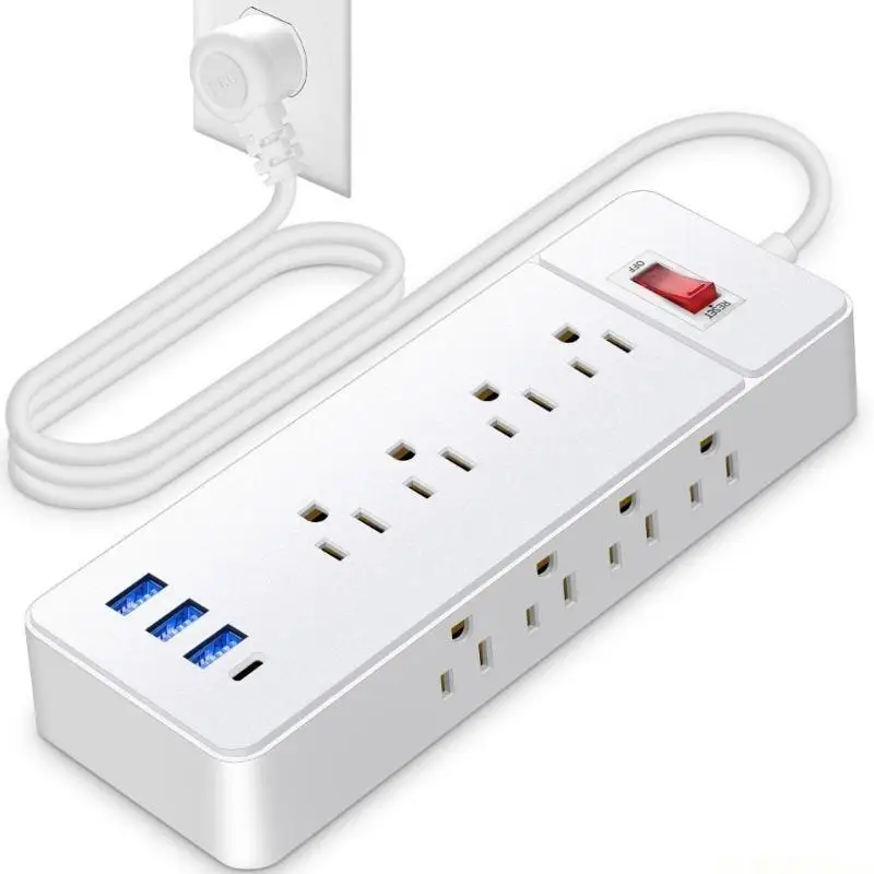 E56B Low Profile 3 Side Power Strips 12Outlets USB/USB C Port Wall Mountable