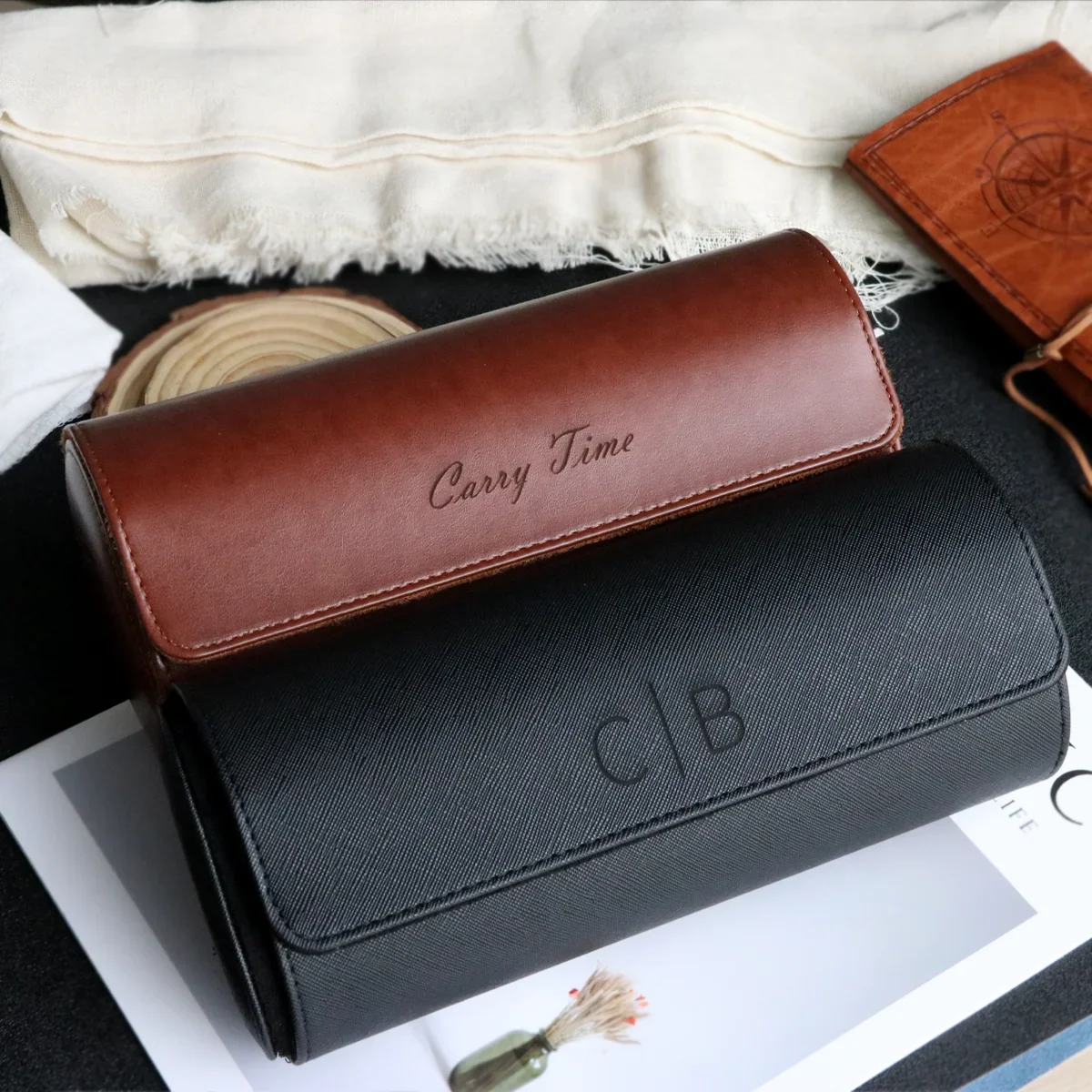 

Custom Leather Watch Roll Travel Case, Personalized Engraved Watch Box for Men, Gifts