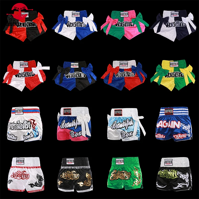 

Shorts Muay Thai Ribbon Boxing Shorts Men's Women's Child Bow Tassels MMA Martial Arts Fight Wear Cage Fighting Kickboxing Pants