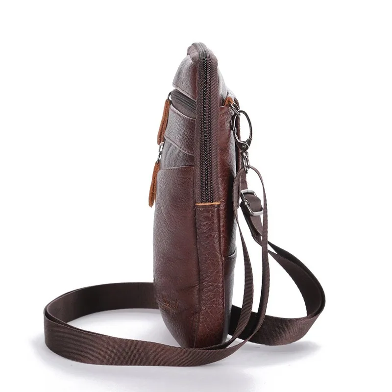 Riñoneras de cuero genuino para hombre, Bolso pequeño para el pecho y el hombro, bandolera para teléfono