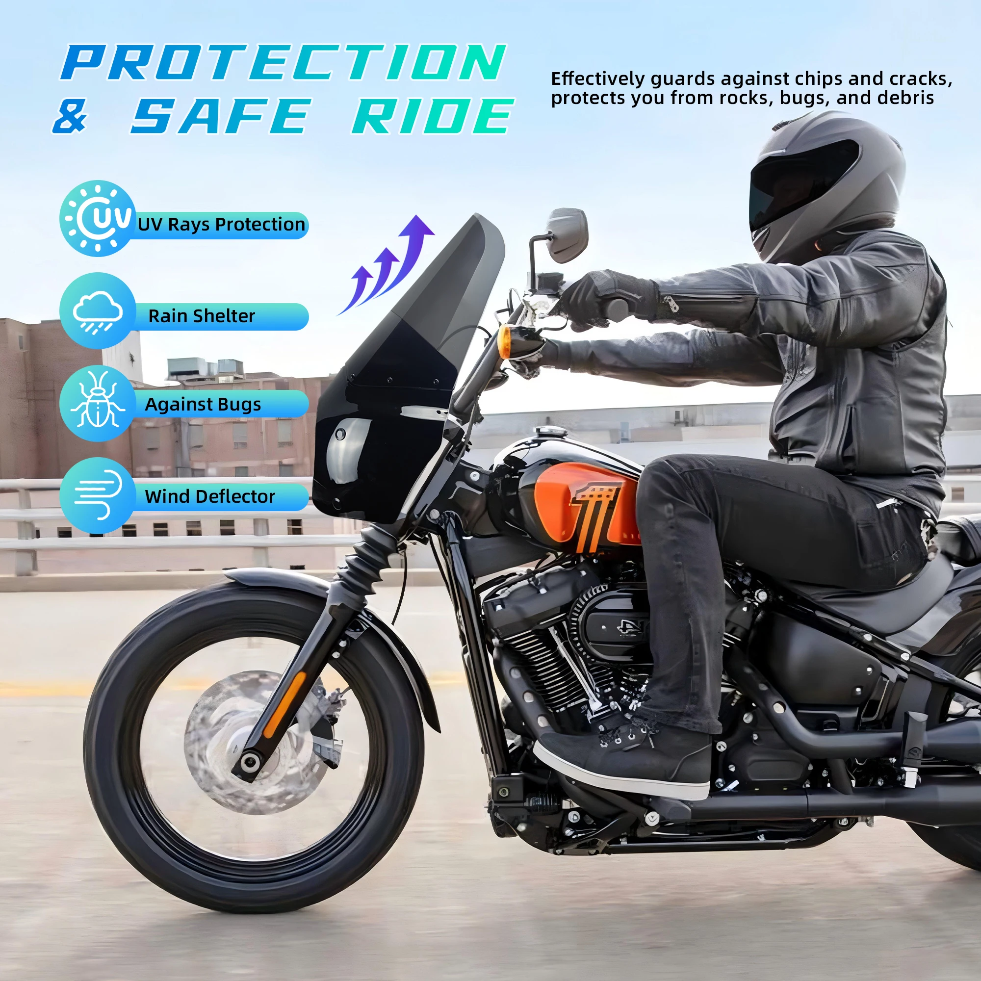 هدية Road Warrior مقاس 15 بوصة هدية أمامية للزجاج الأمامي لدراجة Harley Softail Street Bob FXBB 2018-2024 Standard Softail FXST 2018-2021