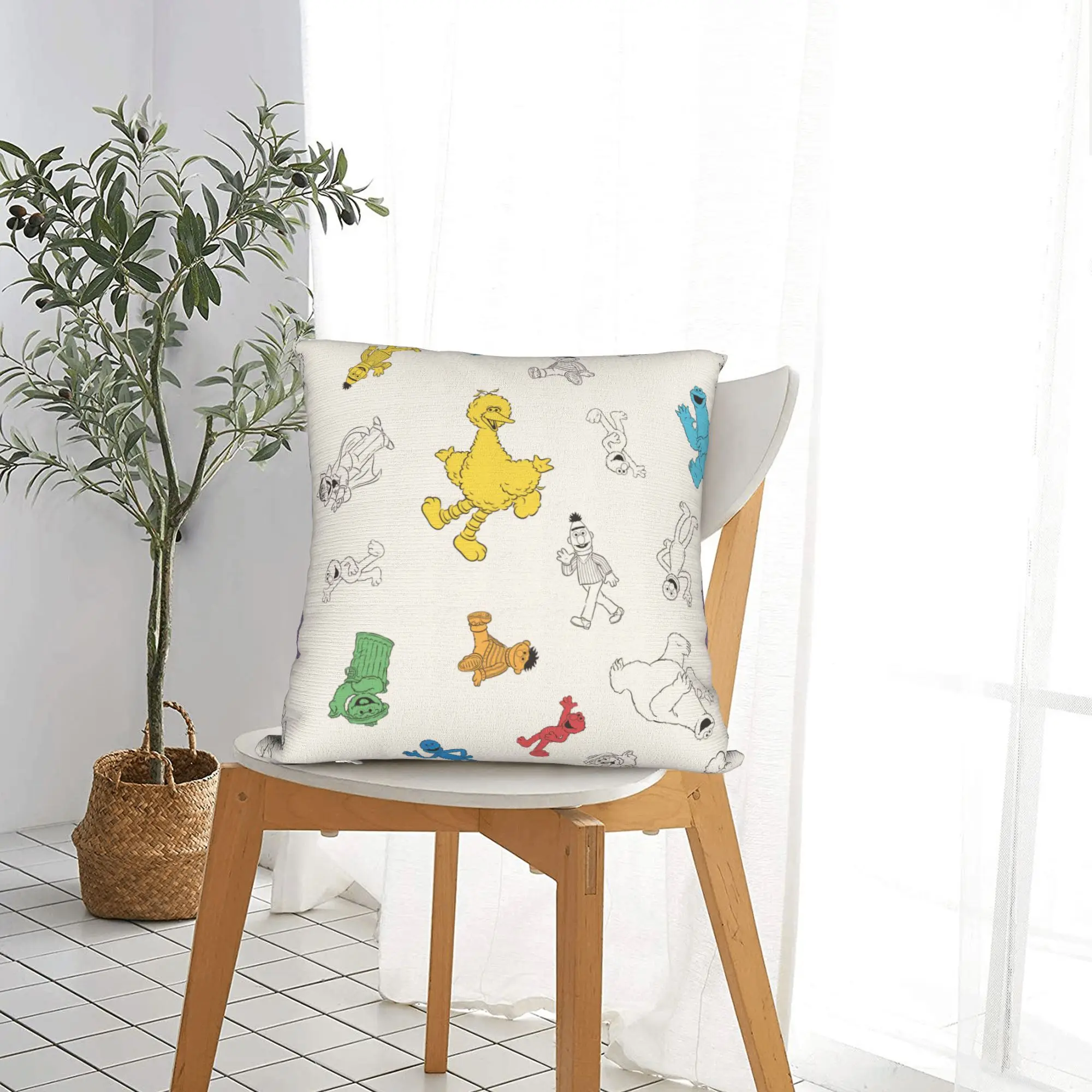 Sesames Streets  Pals Colorful Vintage Pattern Square Pillow Case Cushion Cover Awesome Zipper Decor Pillowcase for Car 18