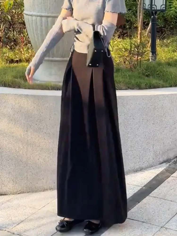 

Новая весенняя женская модная плиссированная драпированная юбка макси с высокой талией, свободного кроя, стройнящая, для повседневной носки