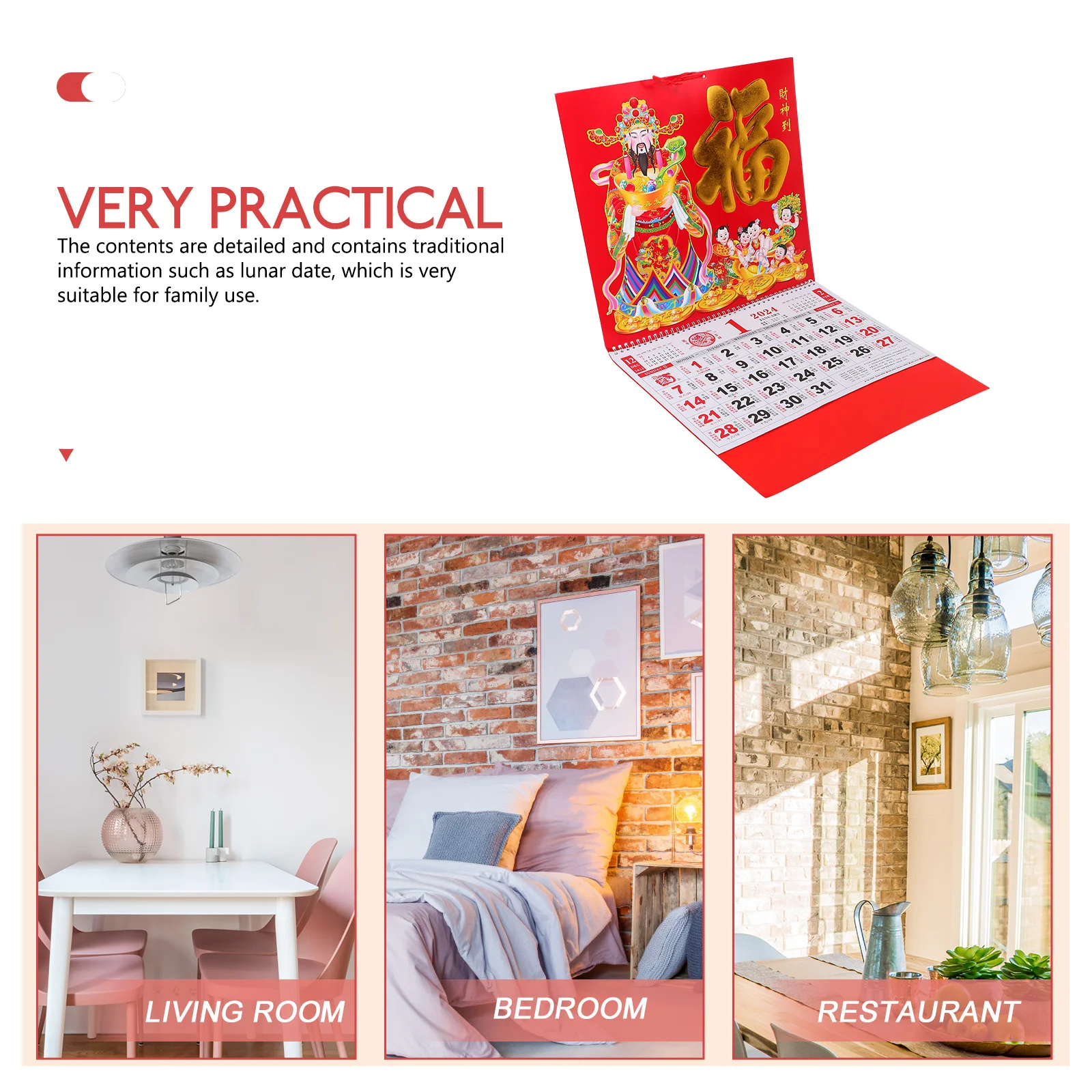 تقويم جداري معلق رقيق مطبوع ومخطط شهري مع معلومات قمري تصميم صيني لتزيين المكاتب المنزلية 2024 #1