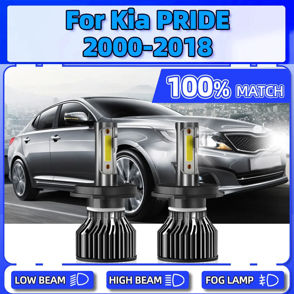 2Pcs LED Headlight 12V Car Lamps 6000K High Low Beam Auto Lights For Kia PRIDE 2000-2011 2012 2013 2014 2015 2016 2017 2018