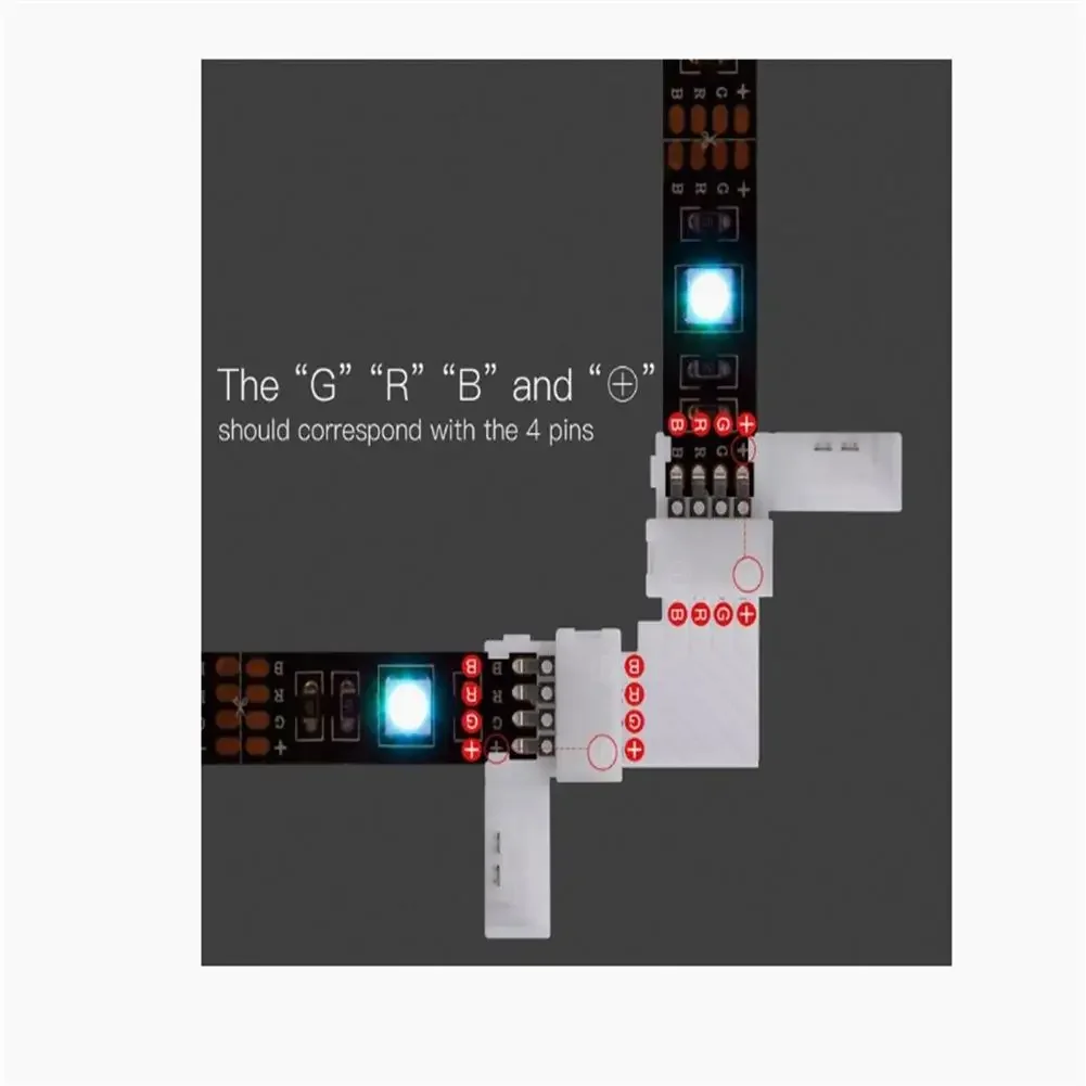 LEDストリップライト,l字型,耐火素材,PCbアダプター,10x10mm, 4ピン,5050, 3528