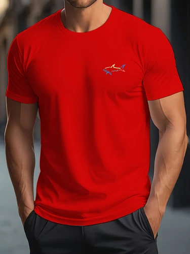 Imagen 2 del producto Camiseta deportiva de manga corta con cuello redondo y estampado de tiburones de talla grande holgada informal a la moda 100 algodón de verano para hombre