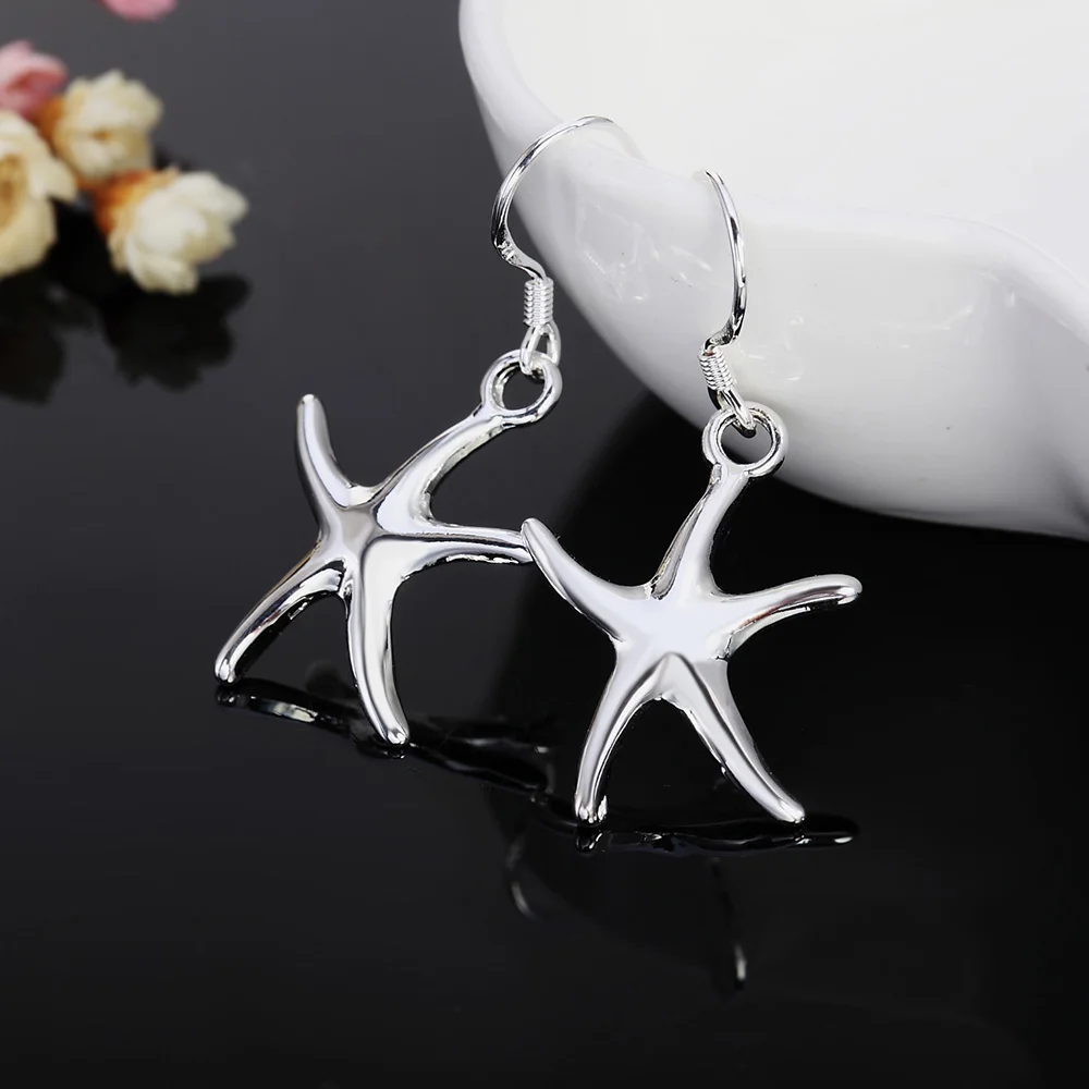 Pendientes de plata de ley 925 con forma de estrella de mar para mujer, joyería clásica Popular, a la moda, para fiesta, boda y vacaciones