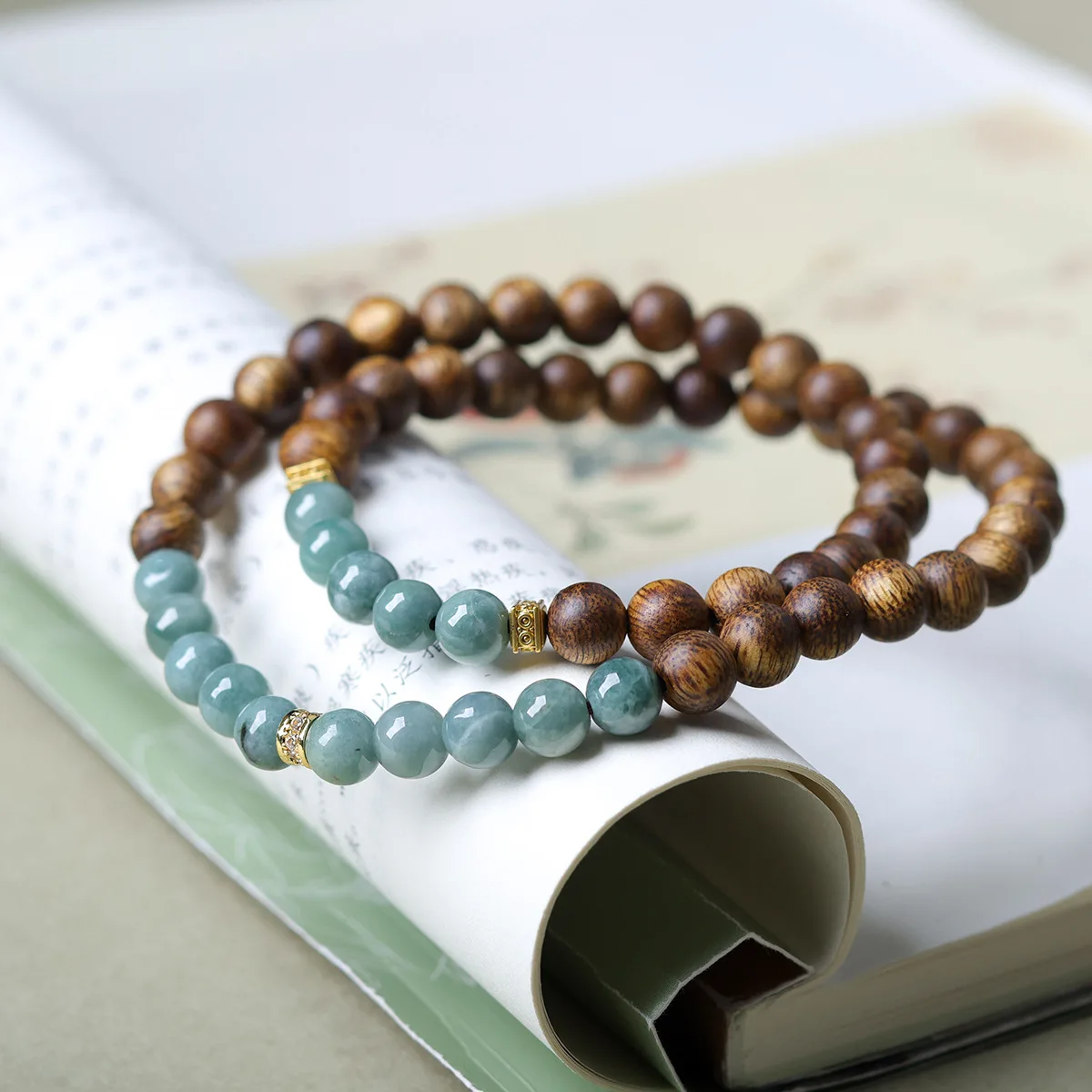

2026 New Green Agarwood Double Loop Bracelet Original Cultural Play Blue Water Jadeite Bracelet Gifts