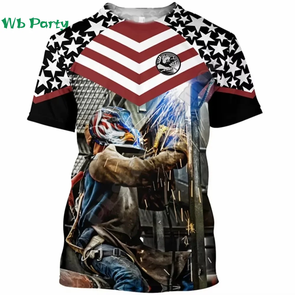 Welding Workwear 3D Print Mens T shirt Men's Clothing Harajuku Popular Short Sleeve Tee Summer Funny Welding Graphic T shirts image 4