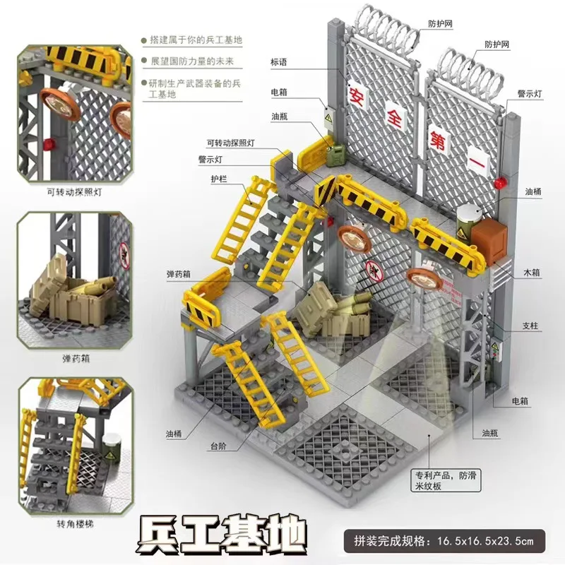 Military Base Gate Movie Scene Weapons Depot SWAT Gun City Soldier Figures Parts Building Blocks MOC Army Bricks Model Toys Gift