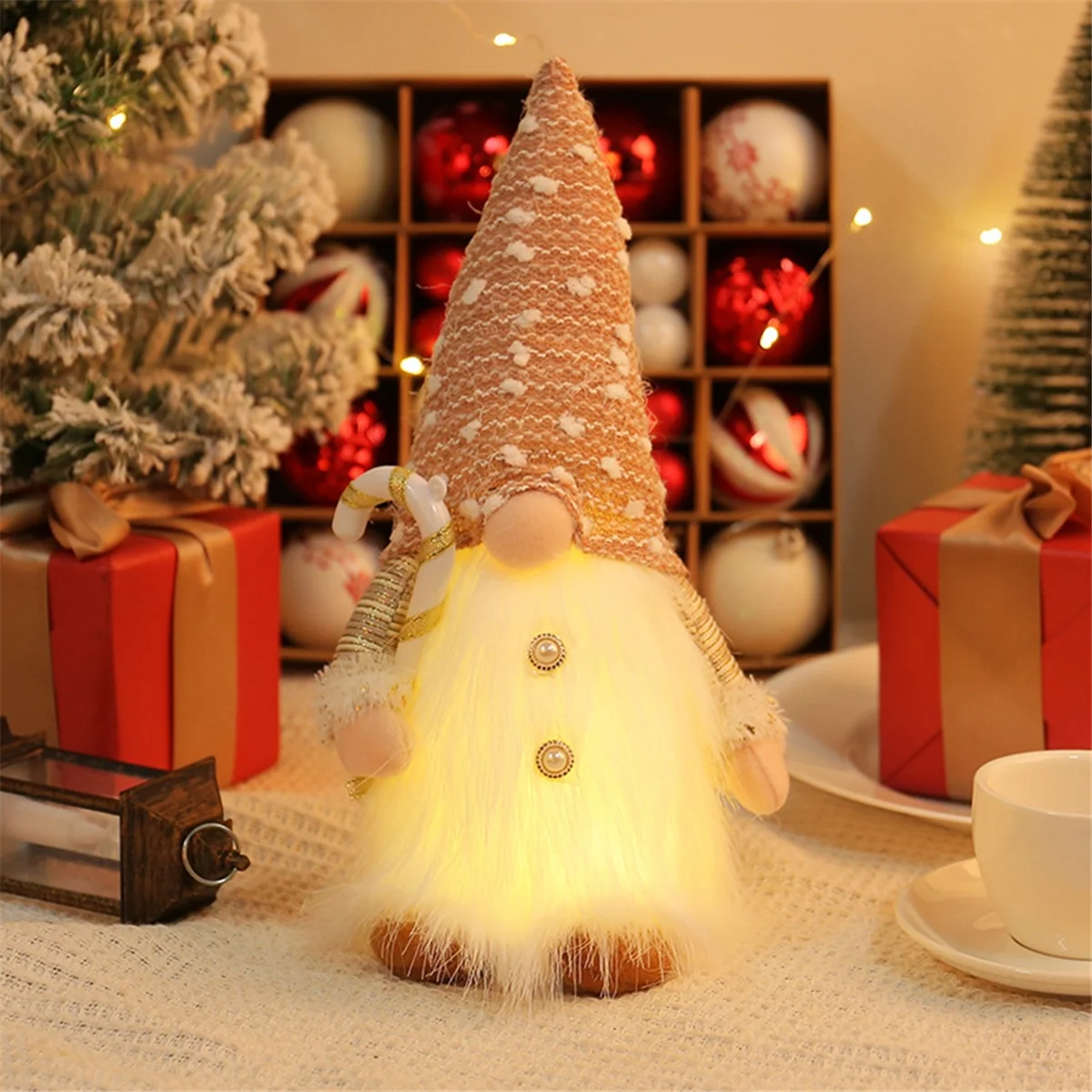 Christmas Gnomes Plush for Christmas Decor Rudolph Doll with LED Light Faceless Elf Ornament Christmas Gifts New Year-A