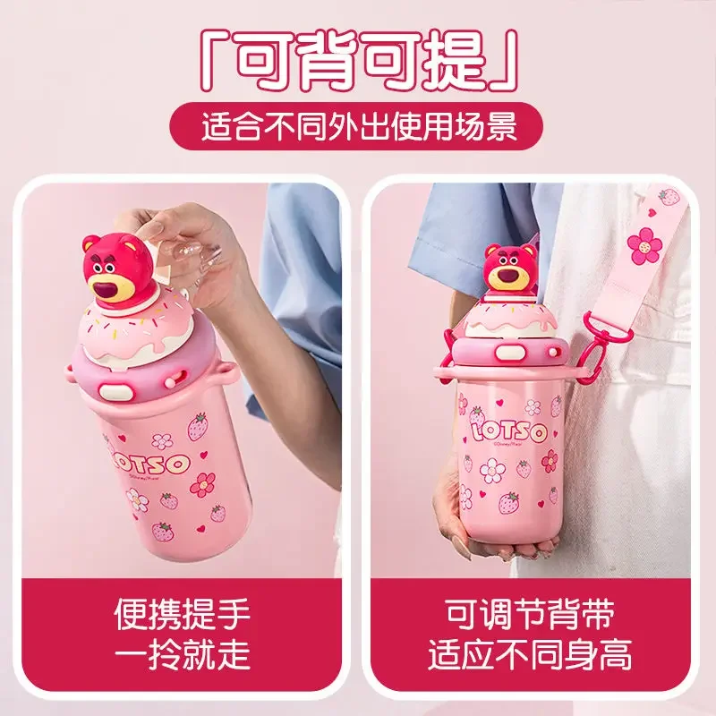 Lotso girls new creative personality cartoon can be carried on the back stainless steel double drink thermos cup holiday gift image 4