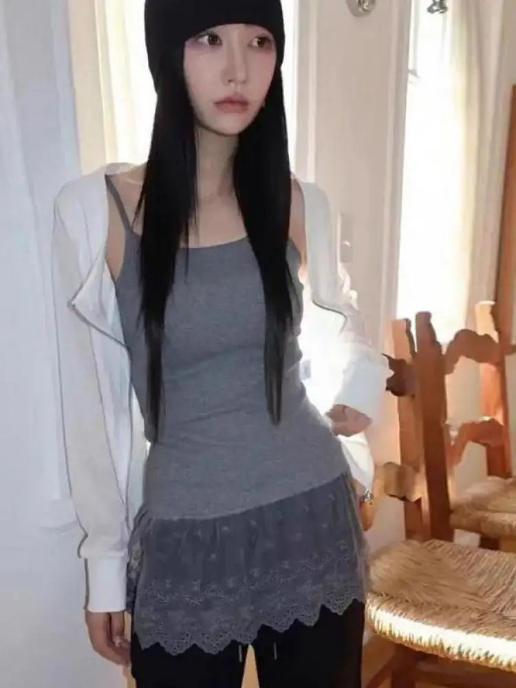 Tawaaiw 한국 패션 패치워크 레이스 캐미솔 민소매 빈티지 페어리코어 홀터 탑, Y2k 의류 탱크 탑 및 캐미스 