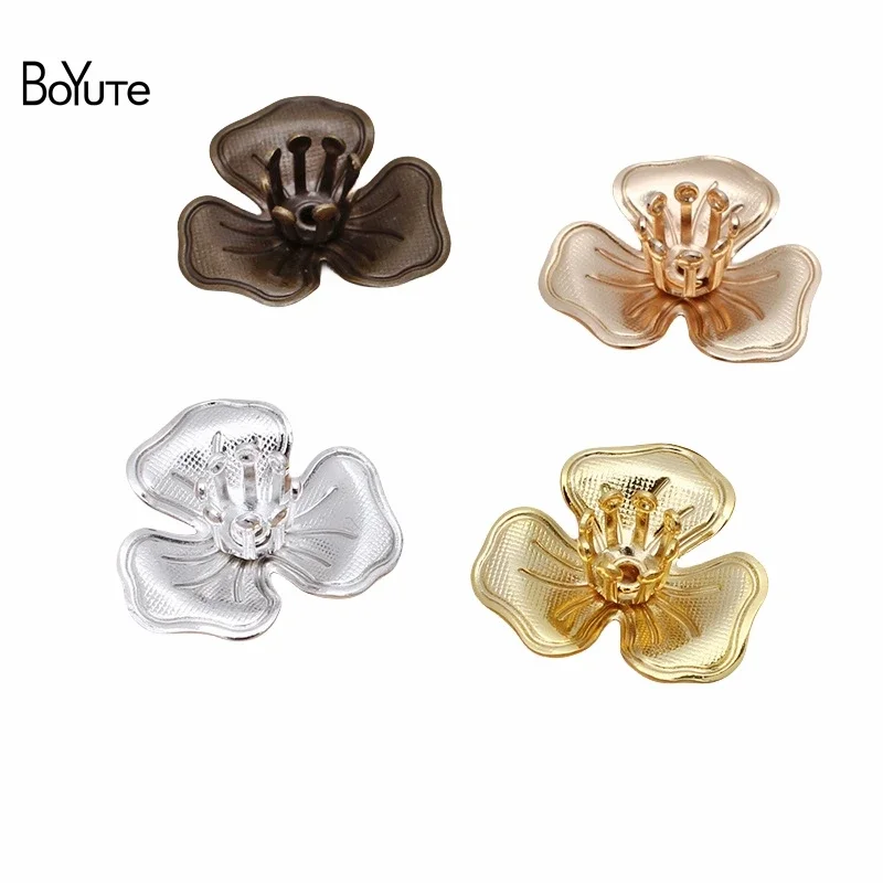 BoYuTe-Capuchons de perles de fleurs en laiton, estampage, matériaux faits à la main, résultats de bijoux à bricoler soi-même, 16mm, 100 pièces par lot