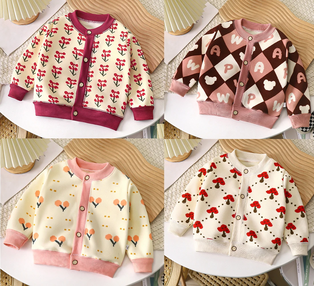 

Baby Girl Knit Cardigan Princess Floral Strawberry Sweater Outerwear Toddler Children Outfit Autumn Long Sleeve Clothes Kid Coat