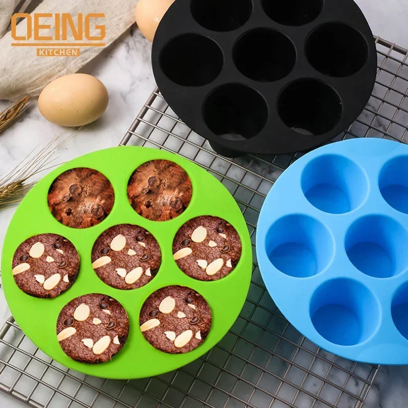 7 Holes Airfryer Silicone Pot Muffin Cup Mold Air Fryer Accessories Cake Cup Mold Microwave Oven Silicone Baking Pan For Pastry