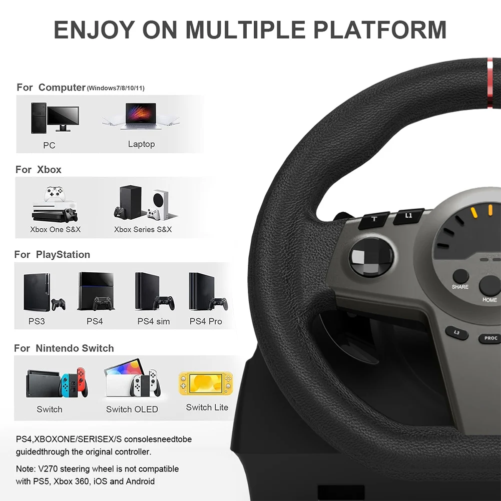 عجلة سباق الألعاب مع دواسة ومحول 270 درجة عجلة قيادة السباق Simracing PC عجلة القيادة لسلسلة PS4 Xbox X/S