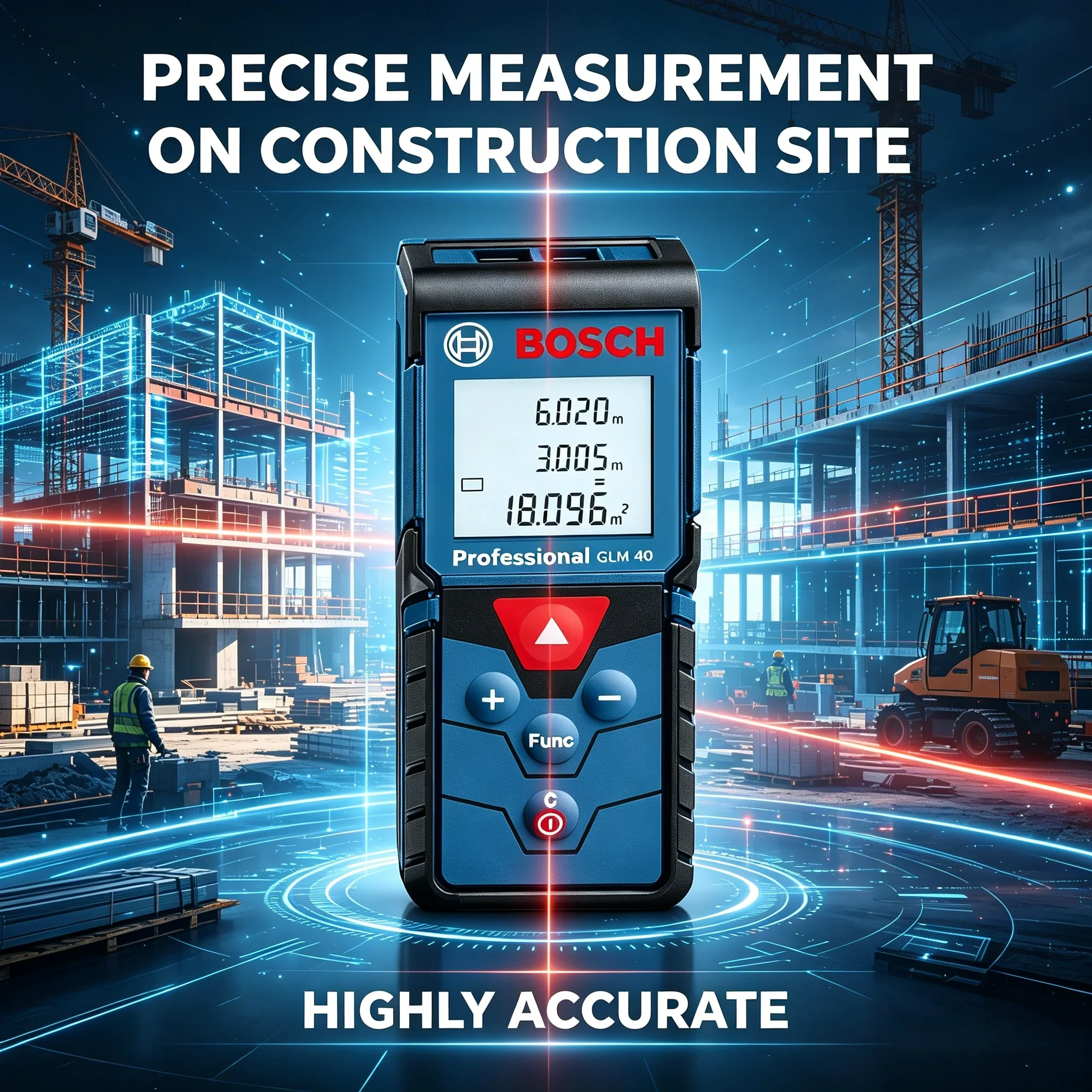 New Bosch GLM 4000 Laser Measure, IP54 Dust/Water Resistant, Easy-to-Read Display for Bright & Low-Light Environments
