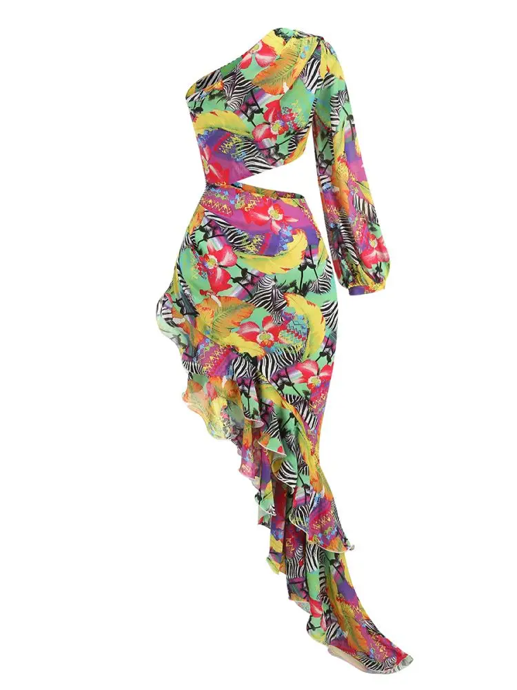 ZNS Retro bedrukte avondjurken herfst lange mouwloze galajurken luxe elegante damesjurk 2025, zomervakantie-outfits