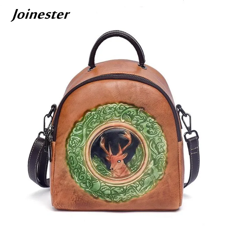 Women Genuine Leather Backpack Top Handle Functional Fashion College Schoolbag Girls Vintage Style Daypack for Ladies