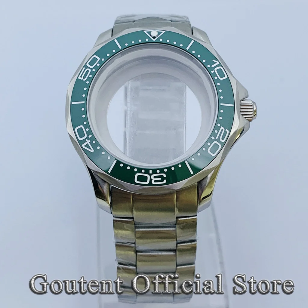 Goutent 41mm Green Ceramic Bezel Stainless Steel Bracelet Sapphire Glass Watch Case Fit NH35 NH36 NH34 Miyota 8215 821A Movement