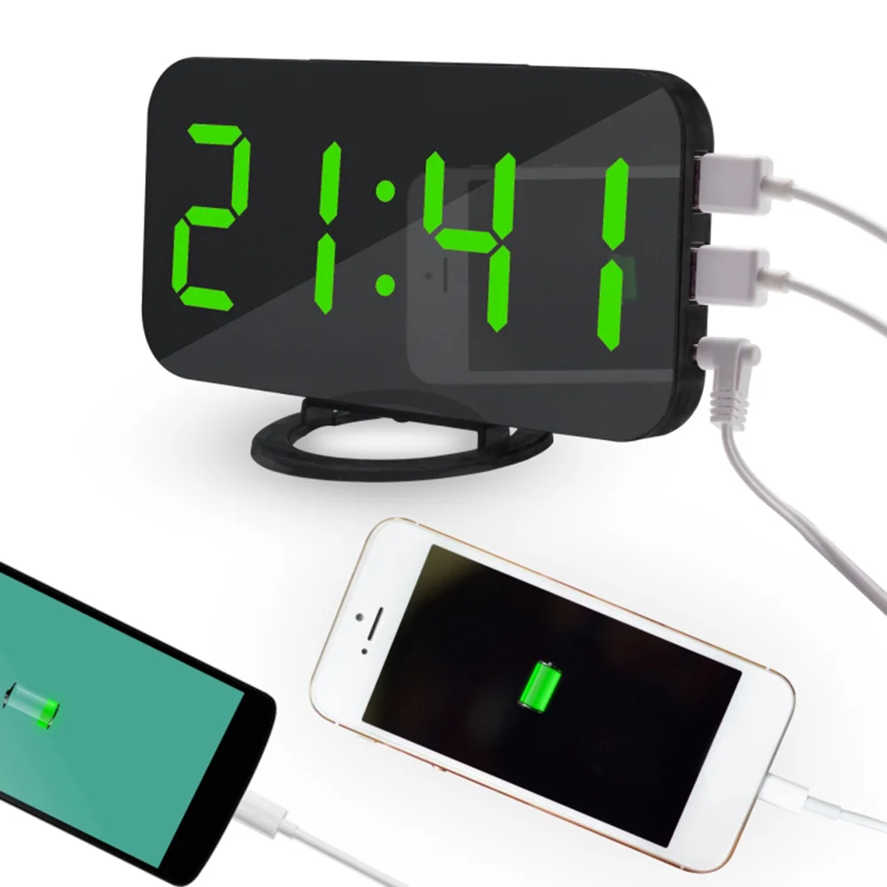 

Digital Alarm Clock Dual Usb Charging Ports Large Bright Led Display Adjustable Snooze Function Blue Screen For