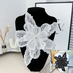 Multi Layered Organza Three-dimensional Flower Crystal Studded Pearl Dress Decoration with Brooch Accessories