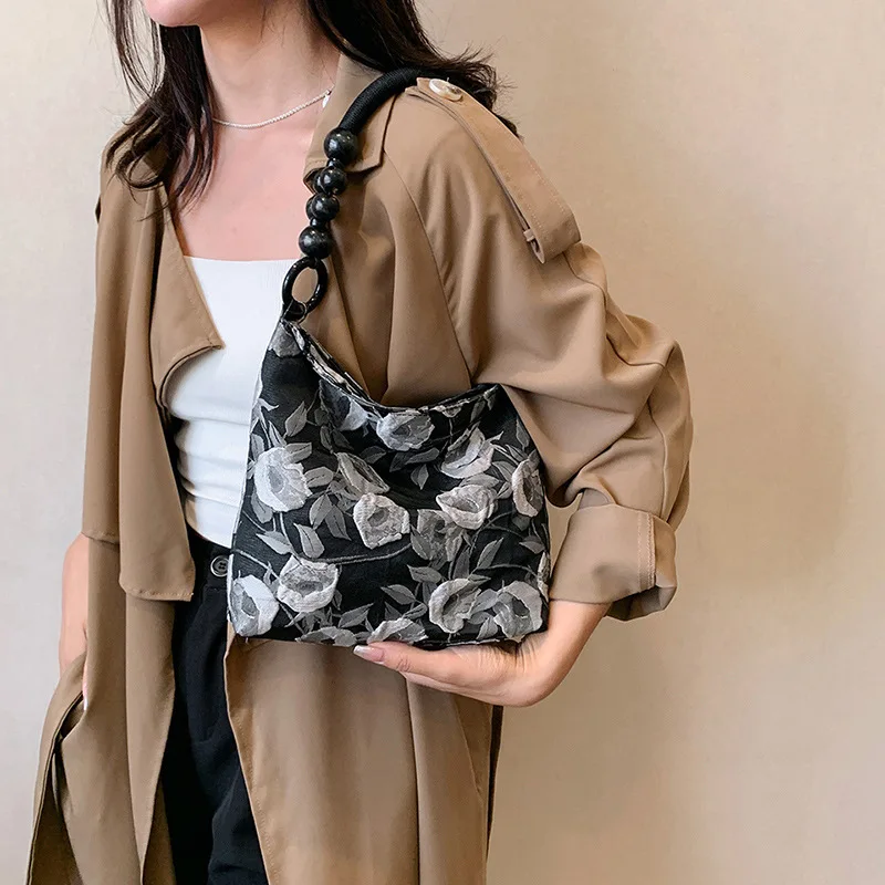 

Spring Autumn New Retro Flower Underarm Bag Women's Versatile for Daily Commuting Atmosphere Simplicity Floral One Shoulder Bag