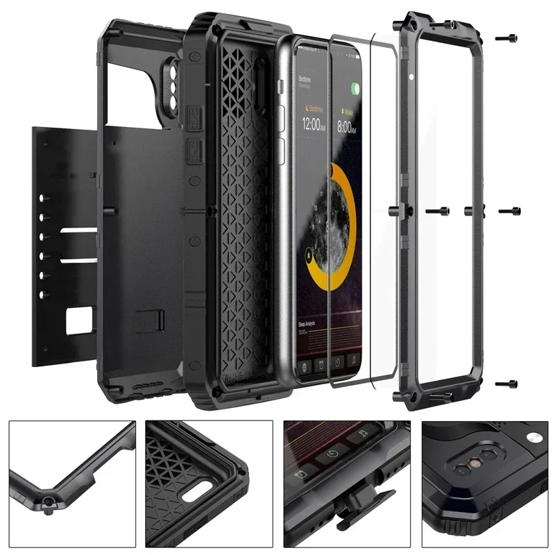 2024 New IP68 Waterproof Shockproof Case 360 Heavy Duty Metal Armor Cover for iPhone 16 15 14 13 12 11 Pro X Xs Max XR SE 2020