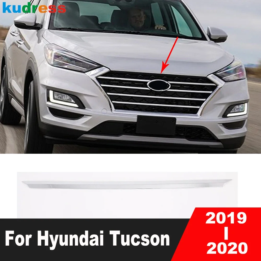 

Front Hood Engine Cover Trim For Hyundai Tucson 2019 2020 ABS Chrome Car Upper Grille Grill Molding Strip Exterior Accessories