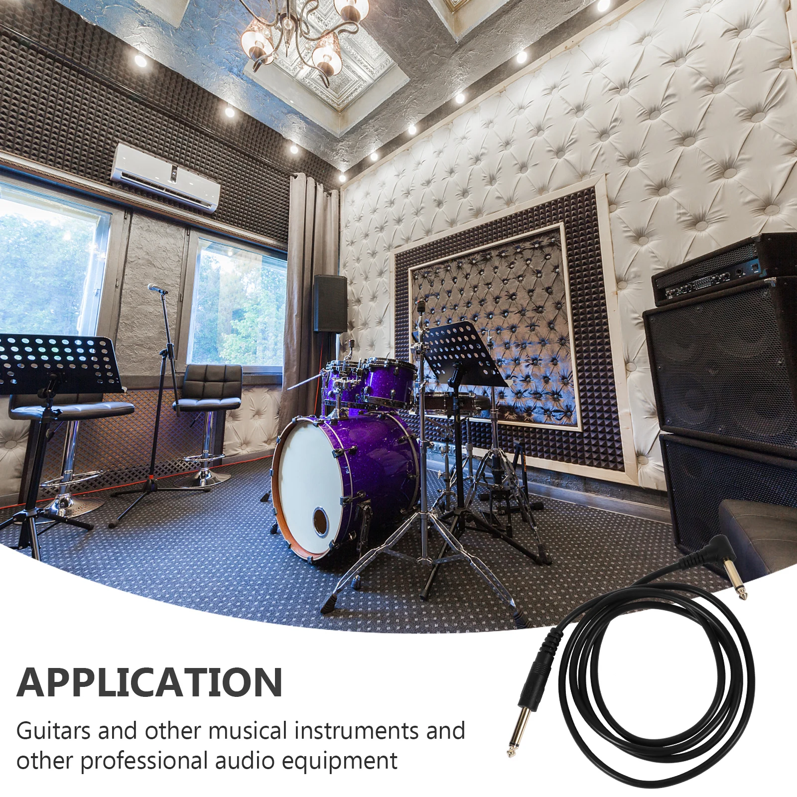 

2Pcs Amplifier Cable 6.35mm Right Angle Soft PVC Mono Plug Instrument Guitar Patch Cable Amplifier Wire Guitar Cord