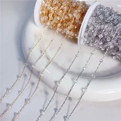 2meters Metal Copper Link Necklace Chains 4mm Glass Crystal Beads Chains Bracelet Bulk Lot for Diy Jewelry Making Accessories