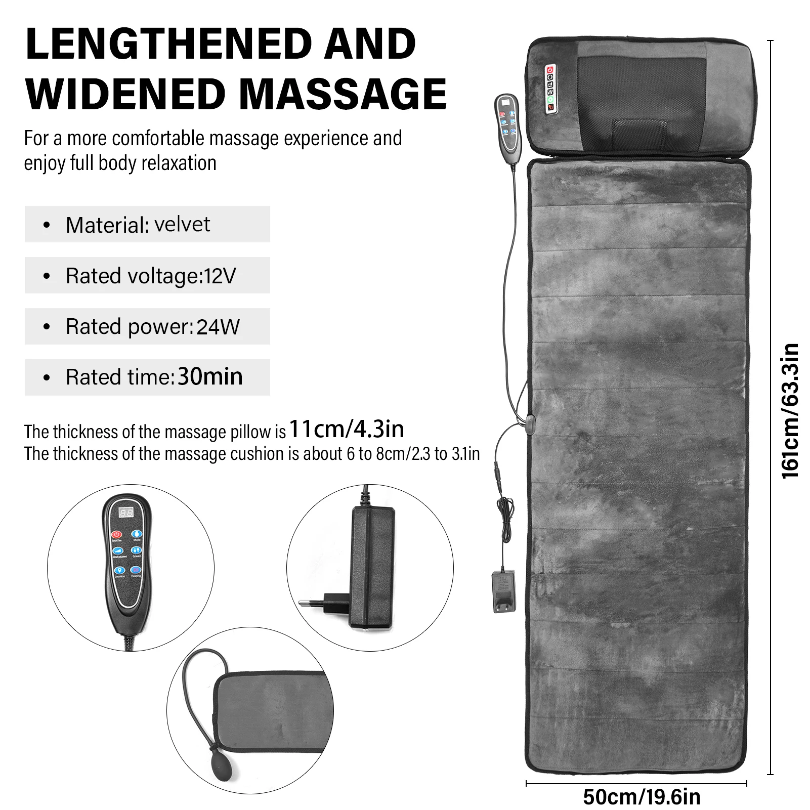 9-Gang Ganzkörper-Massagematte Intelligente Bettmassage-Matte Multifunktionale Ganzkörper-Vibrationsmatte mit Fernbedienung für Nacken und Rücken – Detail 2