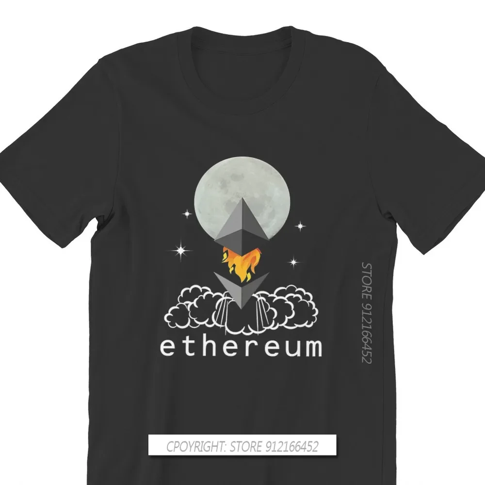 To The Moon Ethereum Hipster TShirts Bitcoin Cryptocurrency Miners Meme Men Pure Cotton Tops T Shirt O Neck Oversize