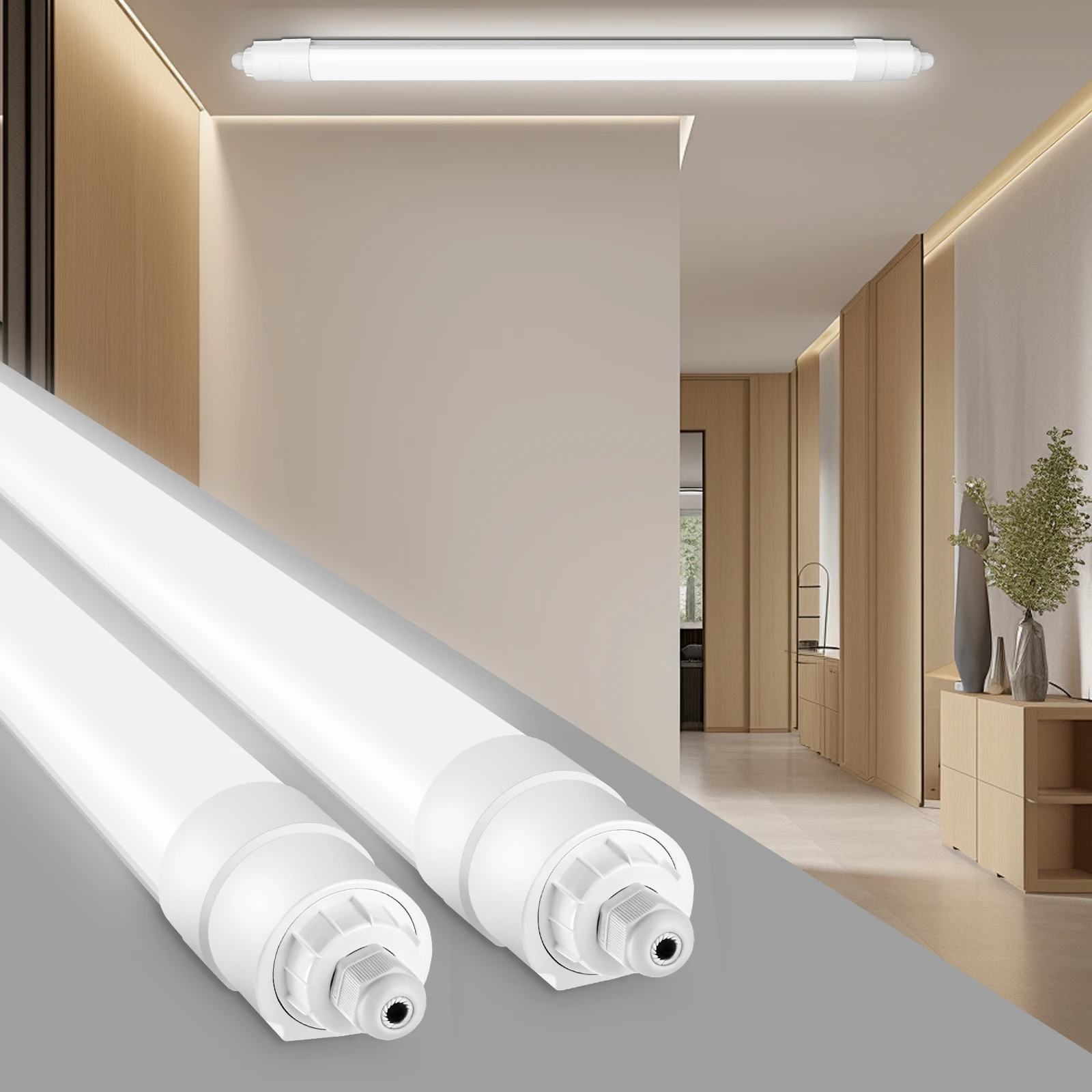 2er-Pack LED-Deckenleuchte 60 cm, 20W 2200LM IP68 Nassraumlampe, 4000K Neutralweiß LED-Röhre für Badezimmer, Keller, Garage